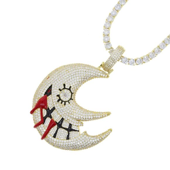 LIMITED EDITION Iced Out Silver Plated  Moon Mouth Necklace